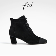 fed高跟小短靴冬季靴子系带时装靴磨砂瘦瘦靴女款R1204-ZF306