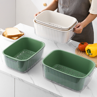 双层洗菜盆沥水篮厨房，家用加厚塑料水果盘，多功能长方形果蔬菜盆