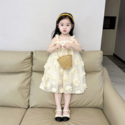 2023夏季女童花朵连衣裙儿童洋气吊带裙韩系小女孩花苞裙子