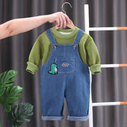 男童秋季背带裤套装6-8-12个月1一2岁男宝宝春秋两件套婴儿童衣服