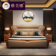 新中式实木床乌金木主卧室现代简约双人婚床1.8米真皮，新欧式(新欧式)大床
