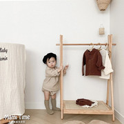 韩国INS实木儿童衣帽架落地客厅卧室置物架幼儿园简易挂衣服架子
