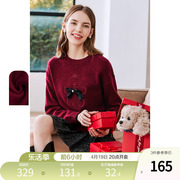 betu百图红色毛衣女圆领套头设计感小众针织衫上衣2023年冬季