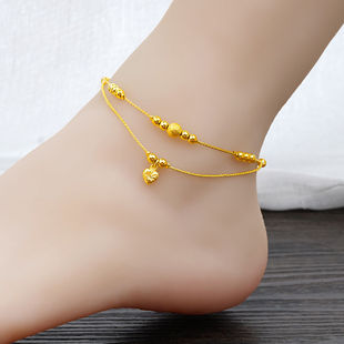 越南沙金转运珠脚链子女款，性感24k仿黄金脚饰品镀金久不掉色