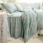 法式韩式田园公主小碎花，蕾丝纯棉全棉床裙式床上用品被套四件套