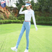 春秋zg-6高尔夫女装套装女士，服装时尚长袖立领，白上衣(白上衣)修身弹力长裤