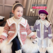 女童秋冬装外套女宝宝韩版洋气，加绒加厚格子上衣小童冬季潮衣