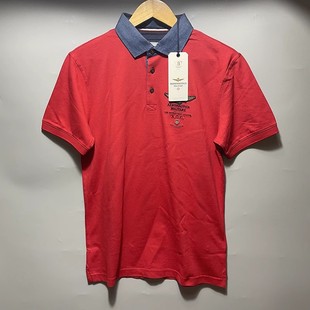欧州小众轻奢品牌 男士夏季经典全棉红色拼接领短袖polo衫T恤