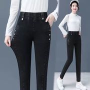 黑色牛仔裤女2021年秋冬季高腰直筒小脚哈伦裤弹力铅笔长裤子