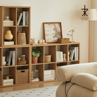 三又木书架落地置物架简易书柜，白橡木(白橡木，)色家用客厅储物柜组合格子柜