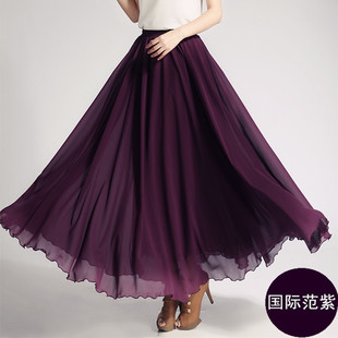 2019雪纺半身裙长裙紫色大摆裙波西米亚长裙，夏季款裙子