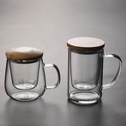 日式玻璃杯三件套耐热茶水分离泡茶杯水杯家用过滤茶道杯