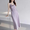 醋酸缎面香芋紫吊带连衣裙，女夏季名媛气质，打底包臀长裙高级感裙子