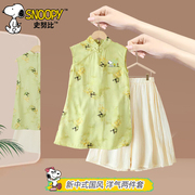 史努比女童旗袍夏季儿童中国风，唐装套装女孩新中式裙子两件套