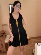 黑色无袖连衣裙法式2023春夏拉链，设计感修身高腰性感背心短裙