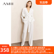 Amii2024秋英伦风套装女职业装轻奢V领西装外套阔腿裤两件套