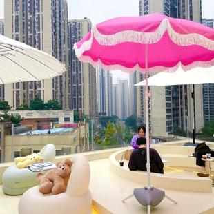 粉色沙滩遮阳伞白色户外道具太阳伞二折伞花园大沙滩伞广告伞
