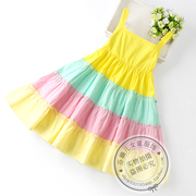 女童夏季连衣裙儿童装纯棉公主裙，小女孩超洋气，彩虹裙吊带沙滩裙子