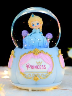 适用爱莎公主城堡水晶球女孩音乐盒，雪花可旋转发光八音盒儿童生日