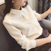 春秋韩版文艺百搭白衬衫女长袖，娃娃领纯棉，修身职业装打底衬衣