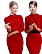航空空姐制服礼仪接待红色气质连衣裙前台，导购工作服空乘艺考服