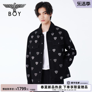 BOYLONDON春24情侣款朋克外套烫钻三鹰标斜纹牛仔外套N50003