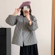 2023冬季韩国原版菱格泡泡袖，羽绒服女圆领，流苏设计感轻薄外套