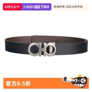 自营FERRAGAMO菲拉格慕 男士经典简约牛皮平滑扣黑色皮带腰带