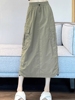 军绿抽绳色工装半身裙女夏季薄款2024美式高腰显瘦a字中长裙