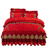 冬季喜庆大红夹棉床裙式四件套加厚保暖天鹅绒床罩加绒被套4