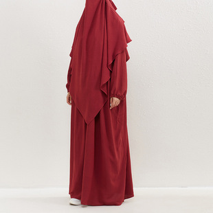 18跨境外贸独立站欧美中东迪拜女装二件套套装纯色头巾长袍连衣裙