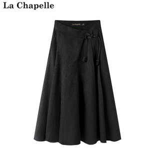 拉夏贝尔lachapelle秋冬新中式，不规则半身裙，复古提花盘扣a字裙