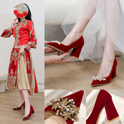 中式婚鞋新娘鞋2023年红色，高跟鞋秀禾结婚鞋子，婚纱两穿不累脚