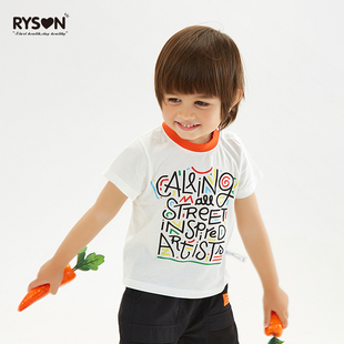 RYSON潮童装夏季男女宝上衣彩色字母印花白色纯棉短袖T恤