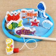 磁性过家家切切看钓鱼玩具，木制儿童钓鱼切切乐，二合一组合玩具虾