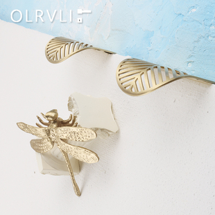 意大利拉手树叶原创设计黄铜隐形橱柜家具蜻蜓动物纯铜金色小把手