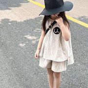 韩国女童韩版洋气奶萌亲子装套装，夏季清新可爱笑脸，无袖背心阔腿裤