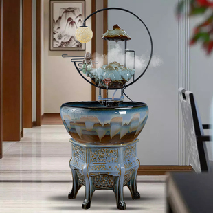 景德镇陶瓷鱼缸大号流水，喷泉循环创意加湿器水族箱，摆件客厅装饰品