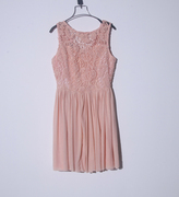 外贸 出口欧洲站粉色蕾丝拼牛奶丝无袖女装夏装连衣裙01