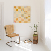 棋盘格 暖色客厅装饰画抽象色块卧室床头画艺术家居背景墙画壁画