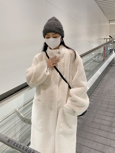皮毛一体外套女2022冬韩版毛毛大衣中长款保暖环保棉衣年轻款