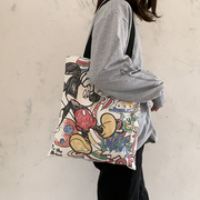 日系米奇帆布包女单肩韩国卡通可爱少女大学生ins布袋手提上课包