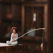 创意陶瓷人物姜太公钓鱼老翁摆件微景观渔翁水族，流水器造景装饰品