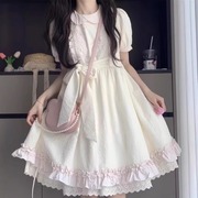 法式娃娃领连衣裙女大童夏季初中学生13岁女孩15蝴蝶结公主蓬蓬裙