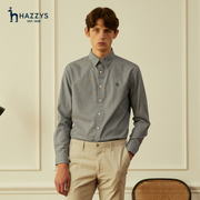 Hazzys哈吉斯2024男士衬衫经典立领通勤英伦风格子长袖衬衣