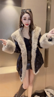 2022冬时尚高端外套韩版设计感收腰洋气中长款大毛领羽绒棉服