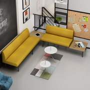 黄色创意布艺办公室沙发茶几，组合套装u型，自由拼接休闲区异形家具