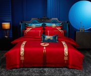 棉床单被套大红色结婚床上用品贡缎，提花婚房纯婚庆四件套全刺绣