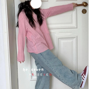 韩版童装打底衫2024春季女童粉色米色针织长袖套头时尚百搭T恤