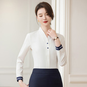 白色职业装衬衫女士春日法式V字领高级感正装长袖通勤OL服白衬衣